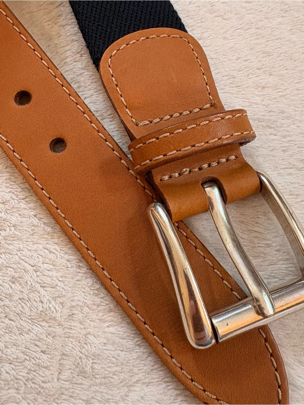 Men's Navy Wool Leather-Trim Surcingle Webbing Belt Sz 36